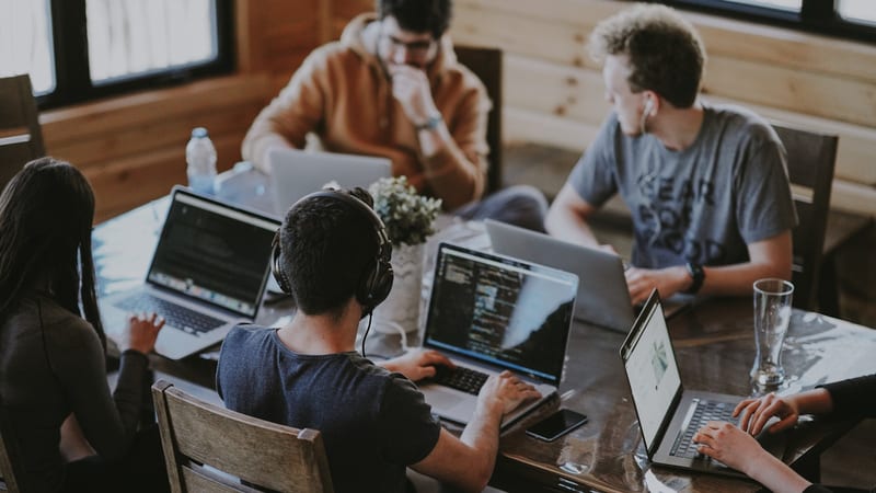Software development team building an app